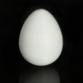 White 3D-printed dino egg standing closed on a black background
