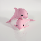 Pair of pink articulated dolphins, one resting on the other