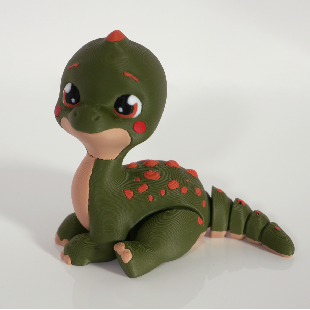 Tiny Diny: green kawaii Brachiosaurus 3D print with a peach belly and orange spots
