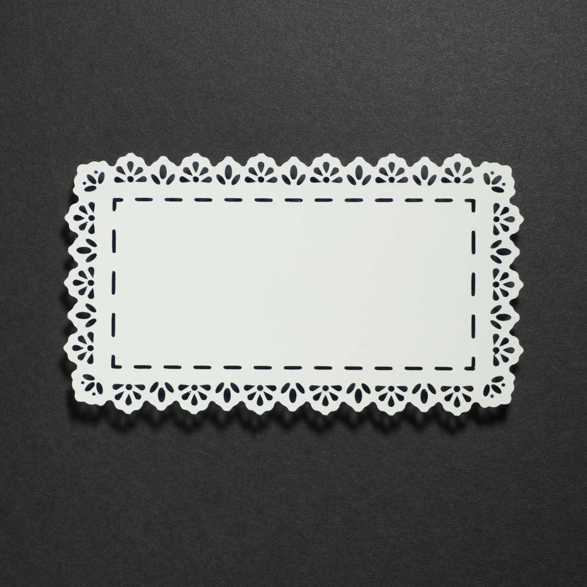 Lace Rectangle: white rectangular paper with a lace border and a dashed stitch line